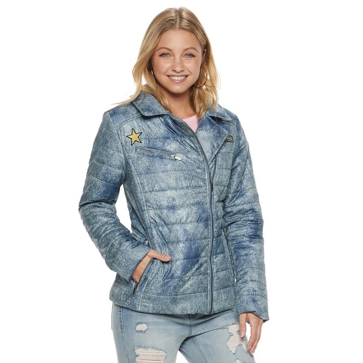 Juniors' Pink Envelope Asymmetrical Moto Jacket, Teens, Size: Large, Blue