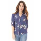 Juniors' Iz Byer Roll-tab Shirt, Size: Large, Denim Floral