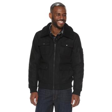 Men's Rock & Republic Sherpa-collar Wool Jacket, Size: Large, Black
