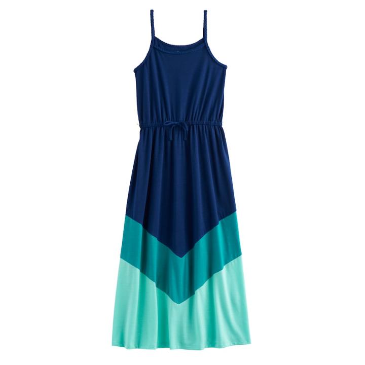 Girls 7-16 So&reg; Colorblock Chevron Maxi Dress, Size: L/12, Blue