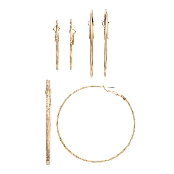 Gold Tone Hoop Earring Set, Women's