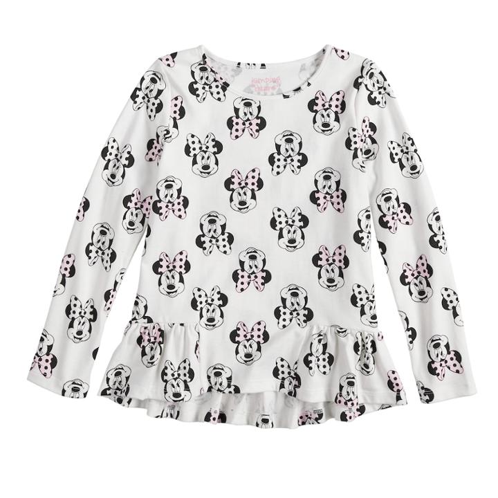 Disney's Minnie Mouse Girls 4-10 Pieced Ruffle Hem Top By Jumping Beans&reg;, Size: 4, Natural