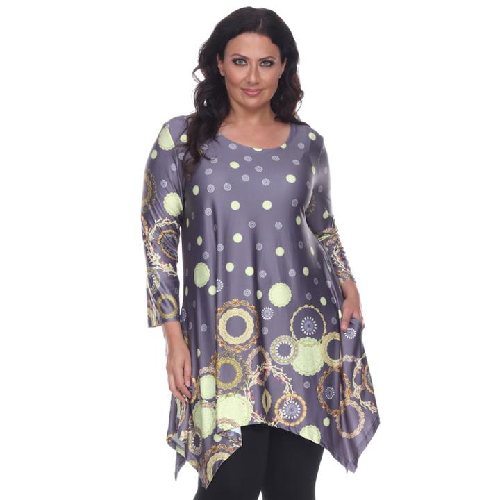 Plus Size White Mark Scroll Shark-bite Tunic, Women's, Size: 1xl, Grey Other