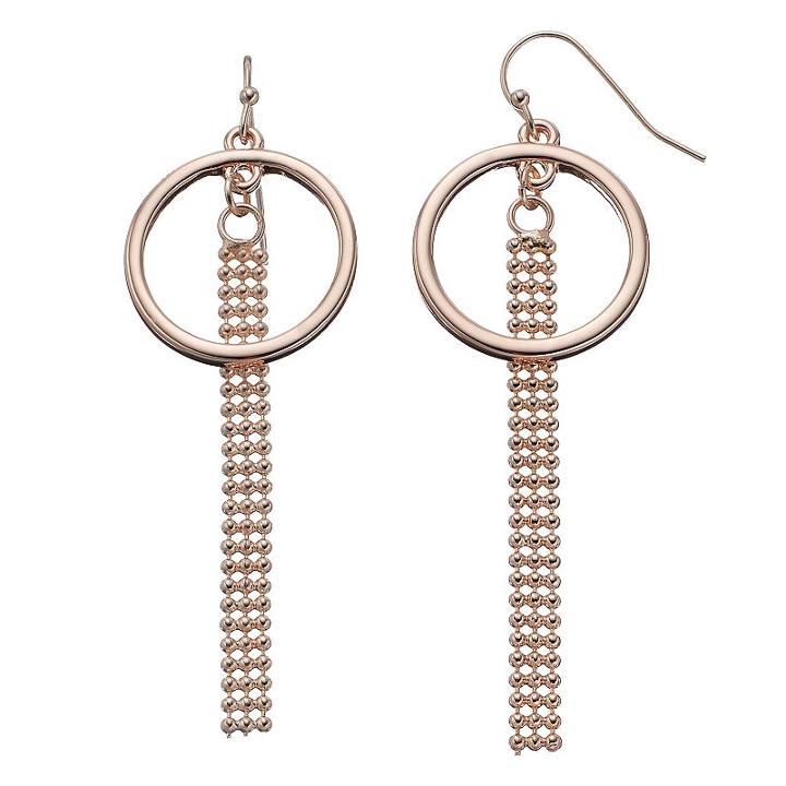 Lc Lauren Conrad Beaded Mesh Circle Nickel Free Linear Earrings, Women's, Brt Pink