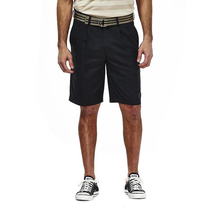 Men's Haggar Pleated Oxford Shorts, Size: 34, Black