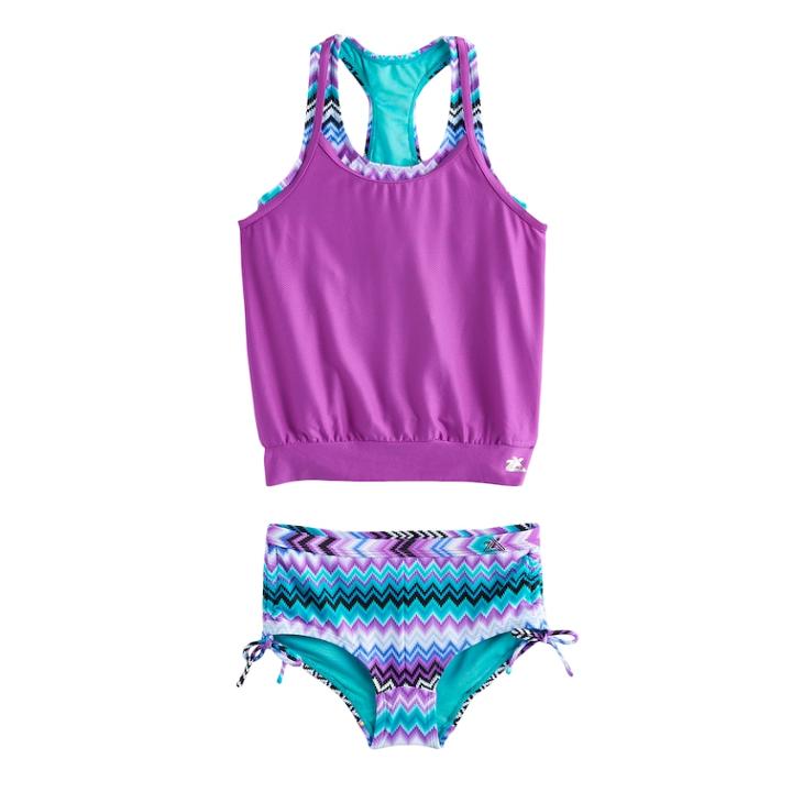 Girls 7-16 Zeroxposur Tribal Print Blouson Bikini Set, Size: 16, Red (beet)