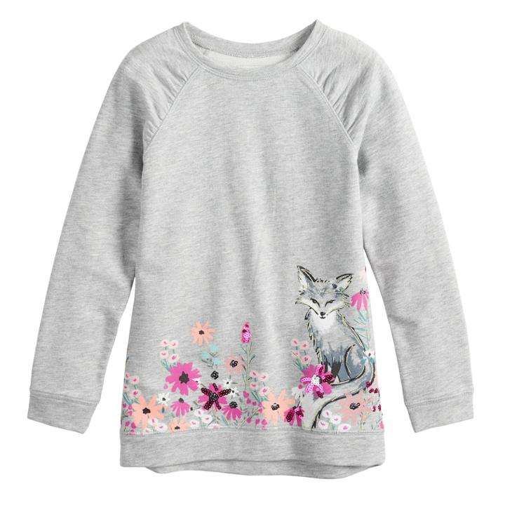 Girls 4-12 Sonoma Goods For Life&reg; Shirred Glittery Graphic French Terry Tunic, Size: 4, Light Grey