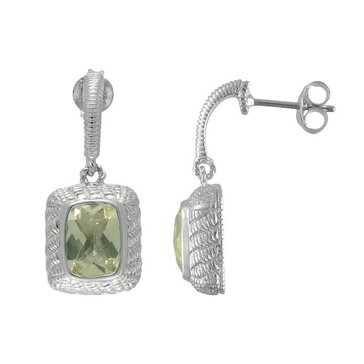 Siri Usa By Tjm Sterling Silver Lemon Quartz And Cubic Zirconia Textured Rectangle Frame Drop Earrings, Women's, Yellow