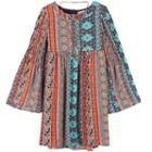 Girls 7-16 & Plus Size Speechless Bell Sleeve Printed Dress With Necklace, Size: 12, Orange Oth