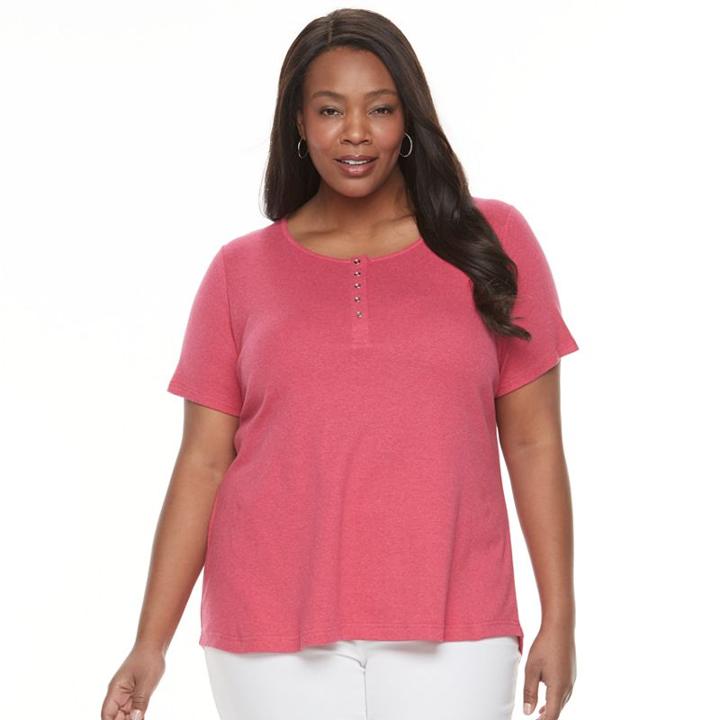 Croft & Barrow, Plus Size &reg; Henley Tee, Women's, Size: 2xl, Med Pink