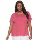 Croft & Barrow, Plus Size &reg; Henley Tee, Women's, Size: 2xl, Med Pink