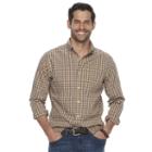 Men's Sonoma Goods For Life&trade; Modern-fit Checked Stretch Poplin Button-down Shirt, Size: Medium, Beig/green (beig/khaki)