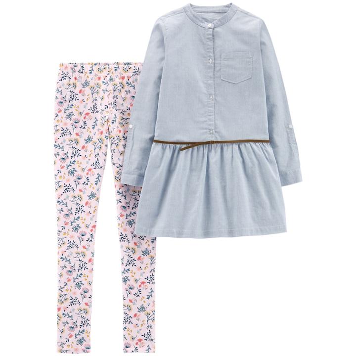 Girls 4-8 Carter's Belted Top & Floral Leggings, Size: 4-5, Print