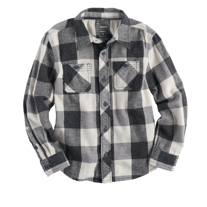 Boys 4-7x Sonoma Goods For Life&trade; Plaid Button-down Shirt, Size: 5, Dark Grey