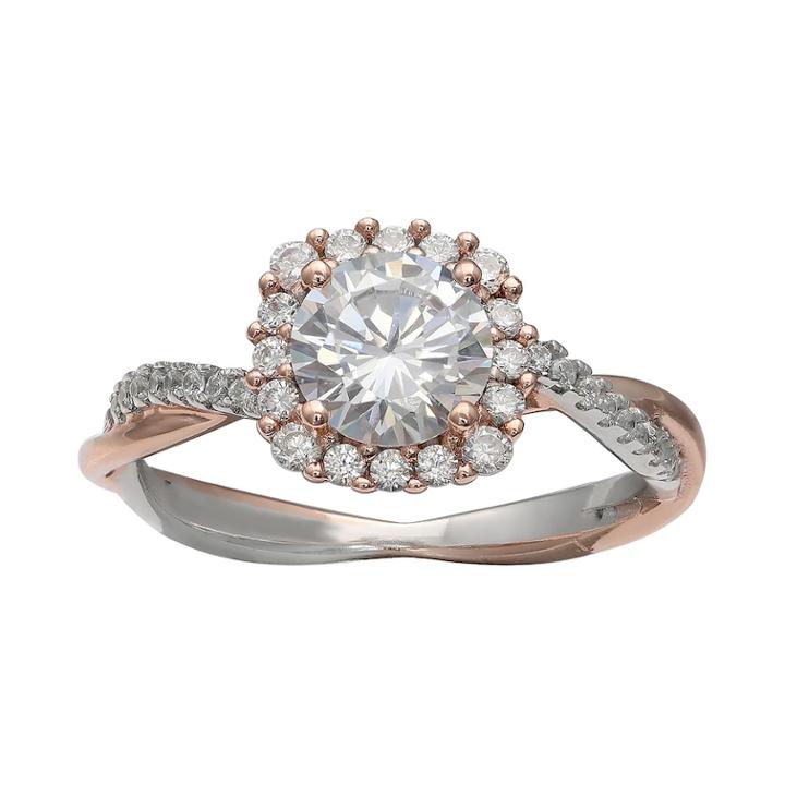 Primrose Two Tone Sterling Silver Cubic Zirconia Square Crossover Ring, Women's, Size: 7, White