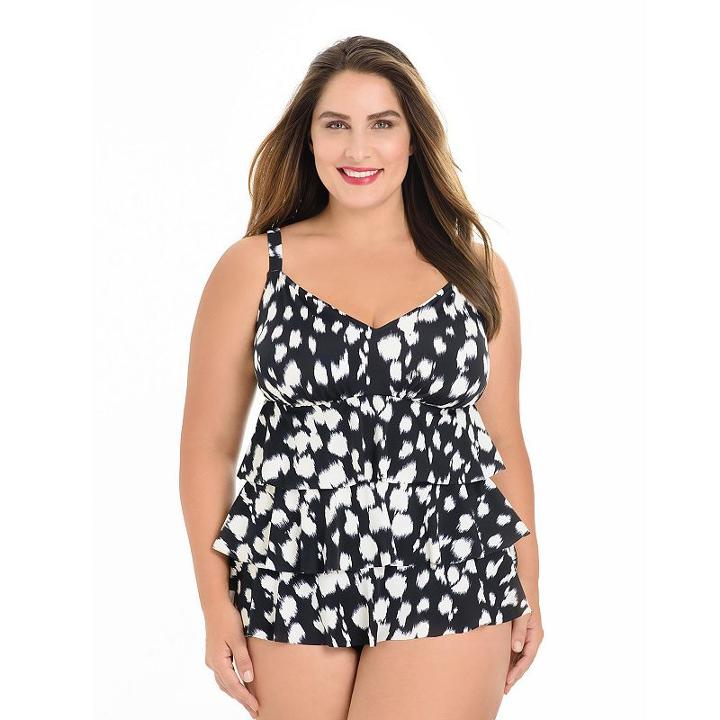 Plus Size Croft & Barrow&reg; Tummy Slimmer Tiered Swimdress, Women's, Size: 16 W, Black