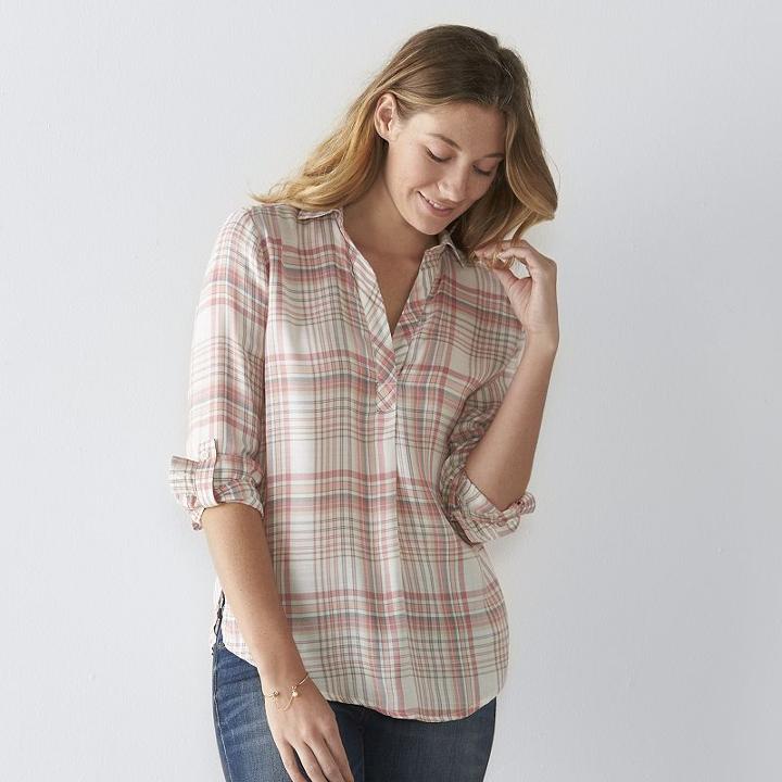Women's Sonoma Goods For Life&trade; Plaid Top, Size: Large, Natural