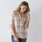 Women's Sonoma Goods For Life&trade; Plaid Top, Size: Large, Natural