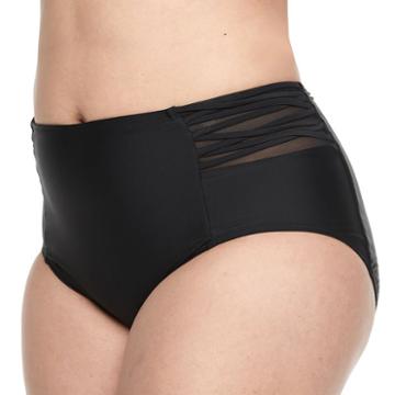 Island Soul, Juniors' Plus Size High-waisted Scoop Bikini Bottoms, Women's, Size: 3xl, Black
