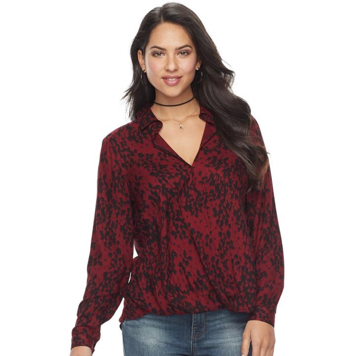 Rock & Republic&reg; Print Drape High-low Top, Size: Medium, Dark Red