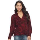 Rock & Republic&reg; Print Drape High-low Top, Size: Medium, Dark Red