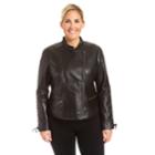 Plus Size Excelled Lambskin Moto Jacket, Women's, Size: 3xl, Black