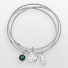 Boston Celtics Silver Tone Crystal Charm Bangle Bracelet Set, Women's, Green