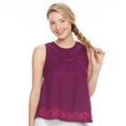 Juniors' So&reg; Embroidered Pom-pom Hem Tank, Teens, Size: Large, Drk Purple