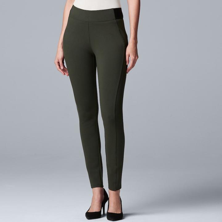 Women's Simply Vera Vera Wang Everyday Luxury Scuba High-waisted Skinny Pants, Size: Xl Long, Dark Green