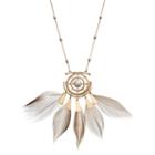 Openwork Medallion Feather Necklace, Women's, Gold