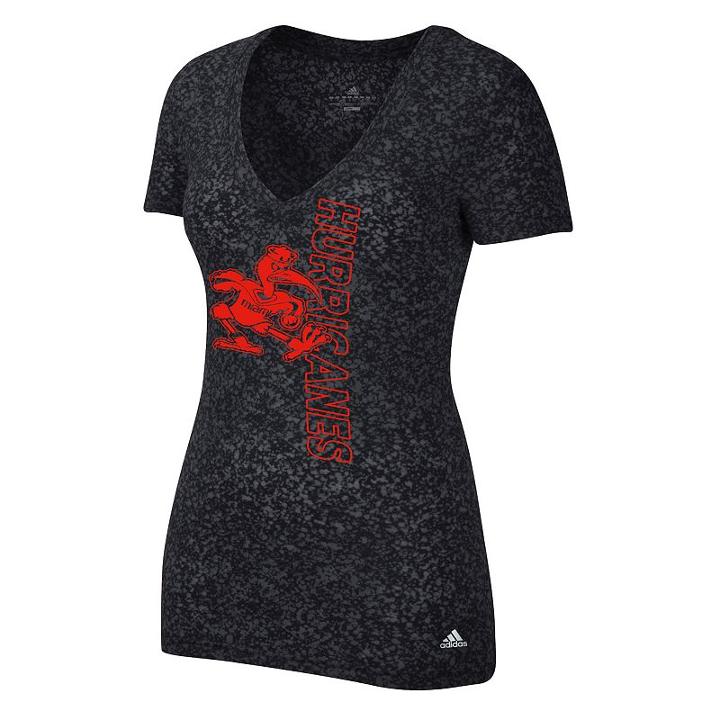 Women's Adidas Miami Hurricanes Vertical Tee, Size: Large, Black