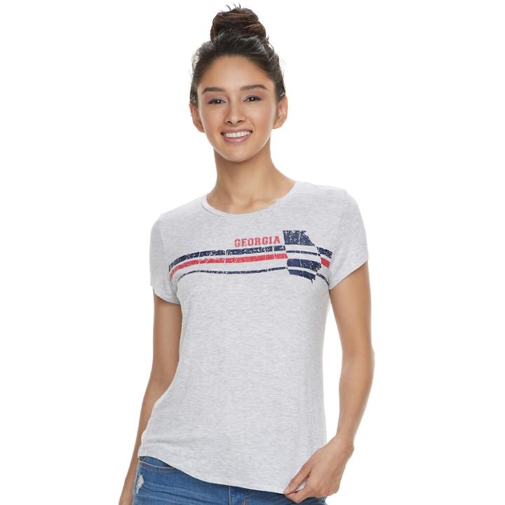 Juniors' About A Girl Striped State Tee, Size: Large, Grey