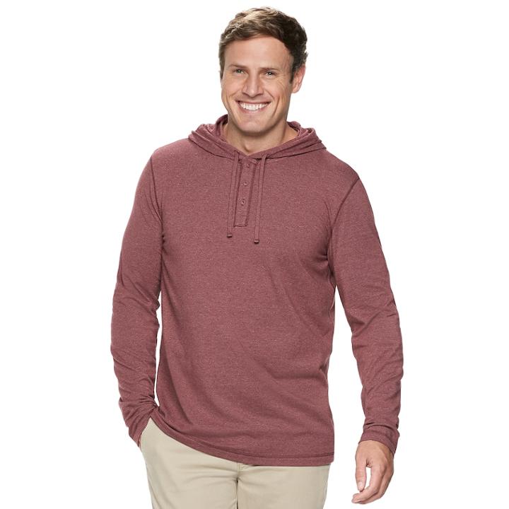 Big & Tall Sonoma Goods For Life&trade; Modern-fit Supersoft Henley Hoodie, Men's, Size: L Tall, Dark Red