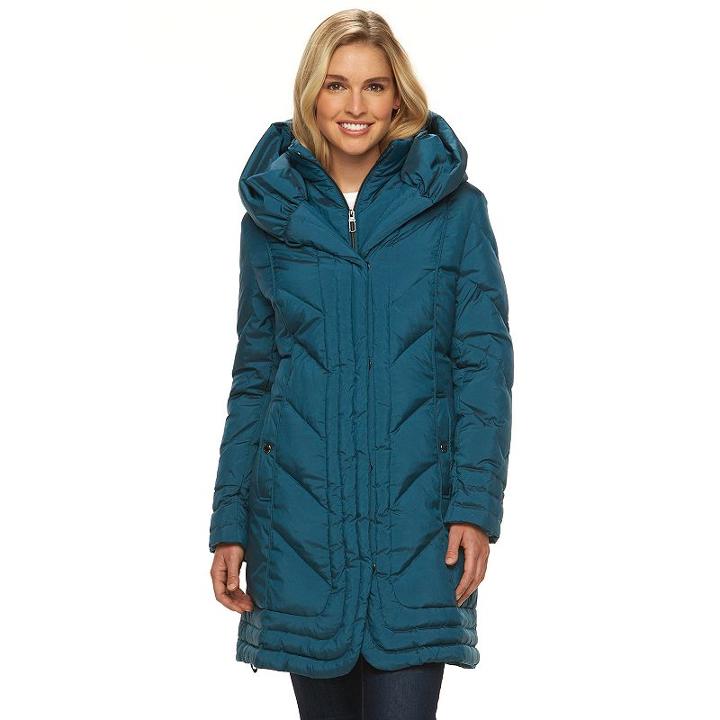 Women's Gallery Hooded Iridescent Down Puffer Jacket, Size: Medium, Blue