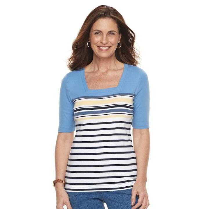 Women's Croft & Barrow&reg; Squareneck Elbow Sleeve Tee, Size: Medium, Med Blue