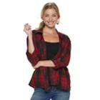 Juniors' Hint Of Mint Tie Front Plaid Shirt, Teens, Size: Large, Red Overfl