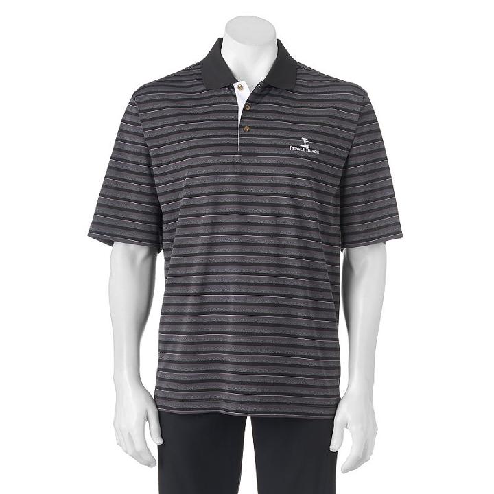 Men's Pebble Beach Classic-fit Shadow-striped Performance Golf Polo, Size: Small, Black