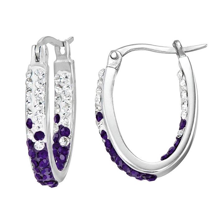 Kansas State Wildcats Crystal Sterling Silver Inside Out U-hoop Earrings, Women's, Purple