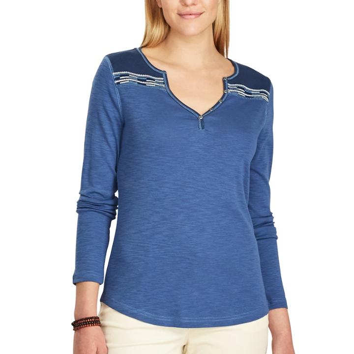 Women's Chaps Embroidered Cotton Henley, Size: Xxl, Blue
