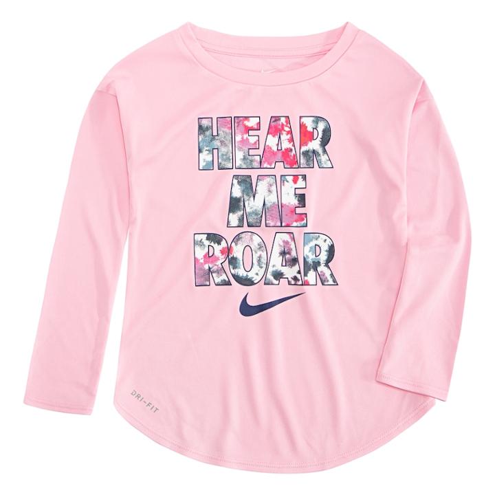 Toddler Girl Nike Hear Me Roar Dri-fit Long Sleeve Tee, Size: 3t, Light Pink