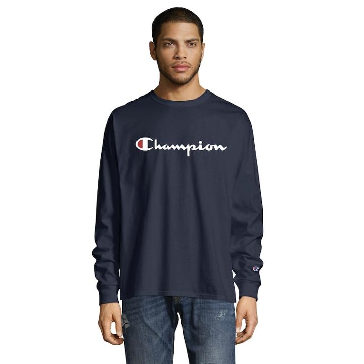 Men's Champion Chest-logo Tee, Size: Large, Blue (navy)