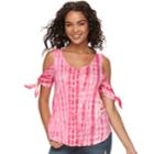Juniors' Cloud Chaser Knotted Cold-shoulder Top, Teens, Size: Small, Light Pink