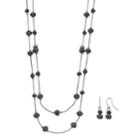 Long Black Beaded Double Strand Necklace & Drop Earring Set, Women's, Oxford