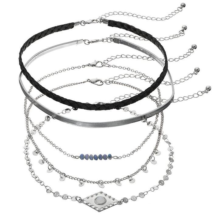 Braided, Beaded & Shaky Disc Choker Necklace Set, Women's, Multicolor
