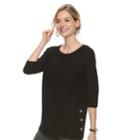 Petite Dana Buchman Side Button Sweater, Women's, Size: Large, Black