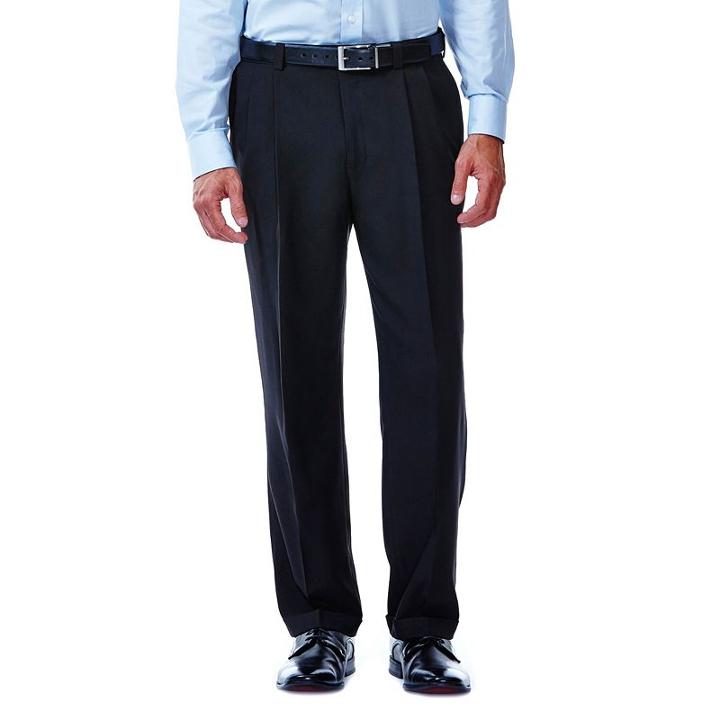 Men's Haggar Premium Classic-fit Stretch Pleated Dress Pants, Size: 38x30, Black