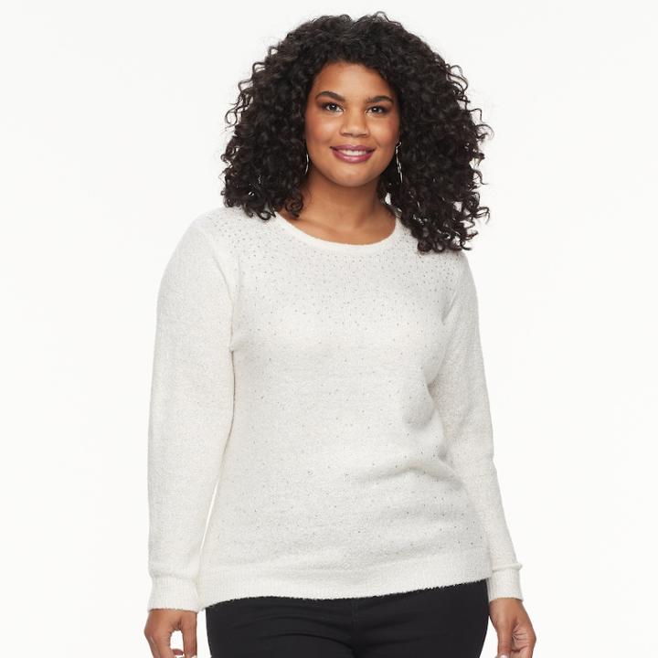 Plus Size Cathy Daniels Embellished Lurex Sweater, Women's, Size: 2xl, White Oth
