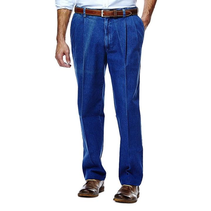 Big & Tall Haggar&reg; Work To Weekend&reg; Classic-fit Pleated Denim Pants, Men's, Size: 58x32, Blue