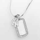 Logoart New York Yankees Sterling Silver Cubic Zirconia Logo Dog Tag Pendant, Women's, Size: 18, White