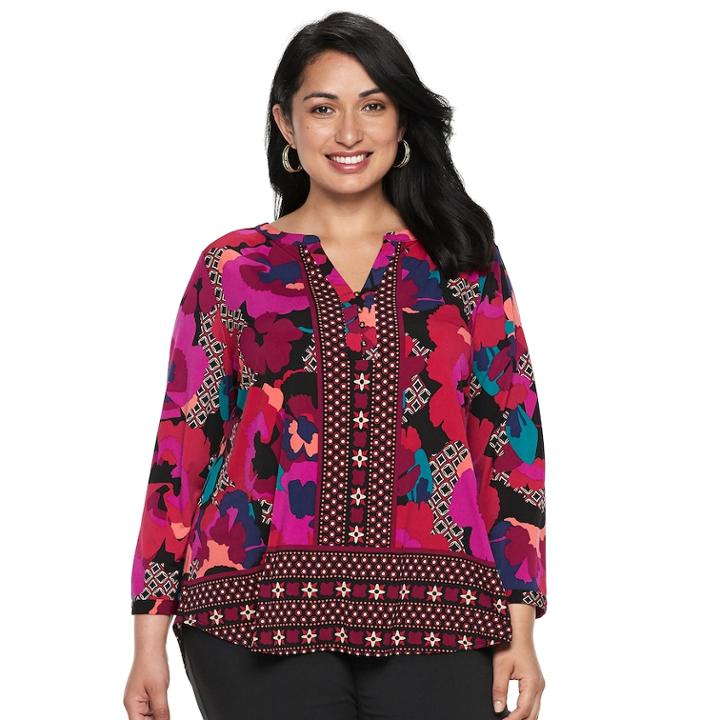 Plus Size Dana Buchman Knit Henley Top, Women's, Size: 1xl, Dark Pink